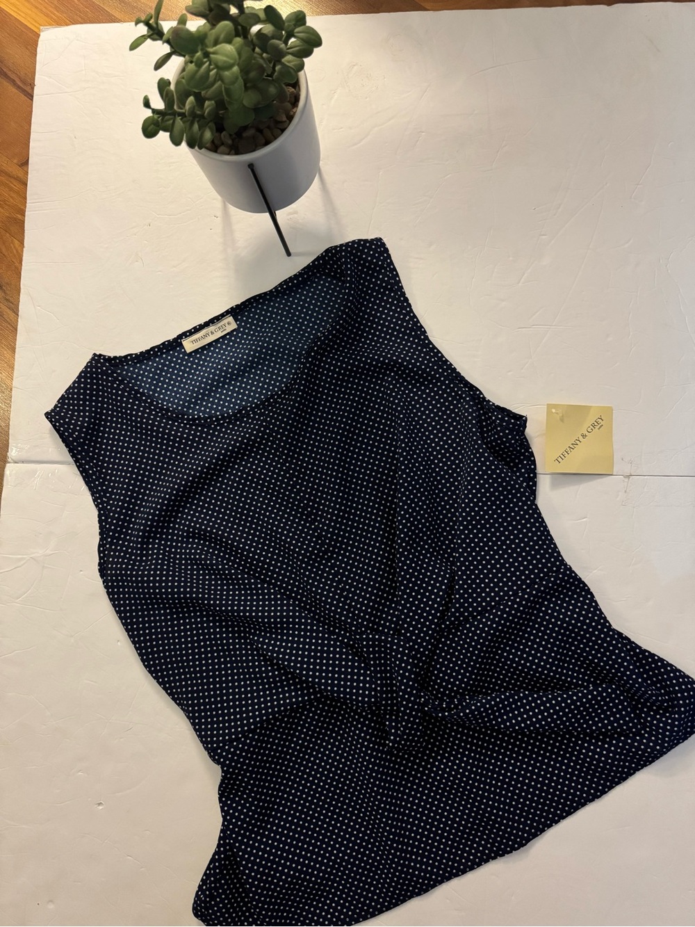 Navy Polka Dot Sleeveless Twist-Front Camisole